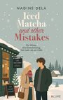 "Iced Matcha and other Mistakes." Ein Paar vor einem Café im Winter, mit schneebedecktem Hintergrund und Tannenbäumen.
