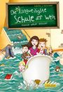 Text: "Die unlangweiligste Schule der Welt. Klasse unter Wasser." Illustration mit Kindern und Tieren in Überschwemmung.