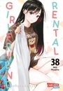 Text: "GIRLFRIEND RENTAL 38 Reiji Miyajima". Illustration: Ein Mädchen mit langen Haaren, hält ein Kissen. Carlsen Manga-Logo unten.