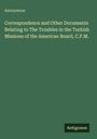 "Anonymous. Correspondence and Other Documents Relating to The Troubles in the Turkish Missions of the American Board, C.F.M." Einfache grüne Buchabdeckung mit Schrift in Weiß. Unten rechts steht "Antigonos".