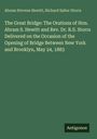 Text auf grünem Hintergrund über eine Rede zur Brooklyn Bridge Eröffnung 1883, Autoren: Abram Stevens Hewitt, Richard Salter Storrs.
