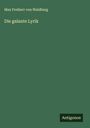 Max Freiherr Von Waldberg: Die galante Lyrik, Buch