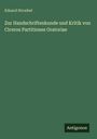 Oben steht "Eduard Stroebel". Der Titel lautet "Zur Handschriftenkunde und Kritik von Ciceros Partitiones Oratoriae". Unten rechts "Antigonos". Einfache, grüne Buchcovergestaltung.