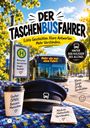 "Der Taschenbusfahrer" oben, Bus im Hintergrund auf Straße, Kaffeebecher und Busfahrerhut vorn. Viel Text über Busfahren.