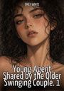 Emily White. Young Agent Shared by the Older Swinging Couple. 1. Illustration von jungen Frau mit lockigem Haar und intensiven Blick.