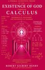 "A FORMAL SCIENTIFIC PROOF OF THE EXISTENCE OF GOD THROUGH CALCULUS." Rote Illustration mit Säulen und Formeln.