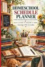 "HOMESCHOOL SCHEDULE PLANNER" steht auf einem Tisch mit Büchern, einem Globus und einem schlafenden Hund.