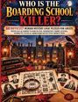 "Who is the Boarding School Killer?" in großen, gelben und roten Buchstaben. Darunter Herbstszene mit Schloss.