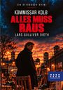 Ein Offenbach-Krimi. "Kommissar Kolb: ALLES MUSS RAUS", Lars Gulliver Dieth. Sonnenuntergang, Mann mit Mantel auf einem Markt.
