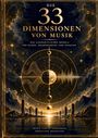 Text: "Die 33 Dimensionen von Musik: Ein ganzheitliches Modell für Klang, Wahrnehmung und Wirkung. Musik tiefer verstehen, kreativer gestalten." Illustrierte Weltall-Szene mit Planeten und Berglandschaft.