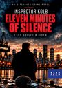 Aufschrift: "Inspector Kolb: Eleven Minutes of Silence". Silhouette eines Mannes vor einer beleuchteten Stadt bei Sonnenuntergang.