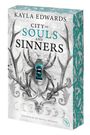 Ein Buchcover: "Kayla Edwards. City of Souls and Sinners. Ein House-of-Devils-Roman." Spinnenmotiv mit Schlüsselloch.