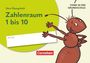 „Dein Übungsheft Zahlenraum 1 bis 10, Stark in der Grundschule“ mit einem fröhlichen Ameisen-Illustration.