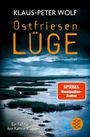Titel: "Ostfriesenlüge". Autor: Klaus-Peter Wolf. Hinweis: "Kriminalroman". Und: "Ein Fall für Ann Kathrin Klaasen". Düsteres Küstenbild.