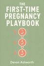 "The First-Time Pregnancy Playbook" und "Devon Ashworth" sind in Weiß auf grünem Hintergrund. Drei Kreise mit Häkchen.