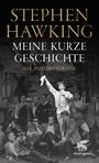 "Stephen Hawking. Meine kurze Geschichte. Die Autobiografie." Gruppenfoto mit jungen Männern, einer in auffälliger Pose.