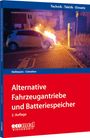 Buchtitel: "Alternative Fahrzeugantriebe und Batteriespeicher, 2. Auflage". Ein brennendes Auto neben einer Ladestation.