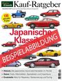 "Beispielabbildung" über rote Autos. Titel: "Kauf-Ratgeber". Text: "Japanische Klassiker". Verschiedene bunte Autos.