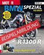 BEISPIELABBILDUNG, BMW SPEZIAL #2/2025, R 1300 R Test, R 12 G/S Neuheit. Motorrad mit sportlichem Design im Vordergrund.