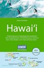 Text: "Sabrina Hasenbein", "Hawai‘i", "DUMONT REISE-HANDBUCH", "aktiv erleben". Drei Surfer auf großen Wellen, darunter Landkarte Hawaiis.