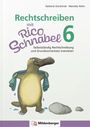 „Rechtschreiben mit Rico Schnabel 6“ und Namen der Autoren. Illustration: Schnabeltier mit Handtuch.