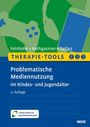 "Therapie-Tools: Problematische Mediennutzung im Kindes- und Jugendalter, 2. Auflage." Oben Illustrationen von Controller, Kopfhörer, Smartphone.