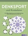 „DENKSPORT und Knobeleien“ steht oben. Danach ein dekoratives Muster aus Kreisen und Blütenform in Violett.