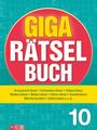"10 Giga Rätsel Buch" in großem Schriftzug. Themen: Kreuzworträtsel, Schwedenrätsel, etc. Hintergrund in Blau.
