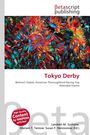 "Tokyo Derby" in Rot, darunter "Belmont Stakes, American...". Bunte, abstrakte Illustration und Logo "betascript publishing".