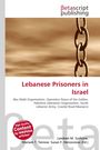 "Lebanese Prisoners in Israel" in roter Schrift mit einer Kette, vertikal angeordnet, auf braunem Hintergrund.