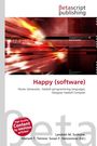 "Happy (software)" und technische Begriffe; dynamisch rot-weißes Bild mit Geschwindigkeitsdarstellung im Hintergrund.
