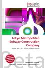 "Tokyo Metropolitan Subway Construction Company" steht in roter Schrift auf weißem Hintergrund. Farbiges abstraktes Design oben.
