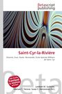 "Saint-Cyr-la-Rivière", Betascript Publishing Logo, abstraktes Flächenmuster, rot-weißer Textaufkleber.