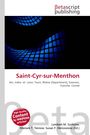 "Saint-Cyr-sur-Menthon" in roter Schrift, darunter: Städte und Regionen. Grafik mit blauen quadratischen Mustern.