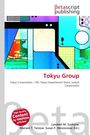 Texte: "Tokyu Group", "Tokyu Corporation, 109, Tokyu Department Store, Izukyū Corporation". Abstrakte, farbige Illustration.