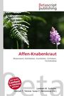 „Affen-Knabenkraut“ mit Stichworten zur Botanik und Natur. Bild zeigt einen lilafarbenen Blütenstand und Farnblätter.