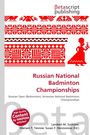 "Russian National Badminton Championships" steht in Rot. Oben rote, folkloristische Muster und eine Pixel-Figur.