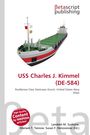 "USS Charles J. Kimmel (DE-584)" steht zentral in Rot. Eine Illustration eines frachtähnlichen Schiffs ist darunter.