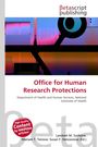 "Office for Human Research Protections" steht in roter Schrift über einer abstrakten Illustration mit violetten und blauen Tönen.