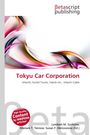 "Tokyu Car Corporation", darunter: "Hitachi, Euclid Trucks, Fabrik Inc., Hitachi Cable." Bunte Bänder als Hintergrund.