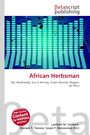 "African Herbsman" in roter Schrift, Musiknoten, Name „betascript publishing“ oben, blauer Hintergrund mit Balken.
