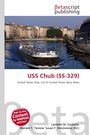 Text: "USS Chub (SS-329)" und "United States Ship, List of United States Navy Ships". Frachtschiff auf einem Fluss in einer Stadt.