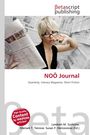 "NOÖ Journal" mit Untertitel "Quarterly, Literary Magazine, Short Fiction". Frau mit Brille und Handy vor Zeitungstapeten.