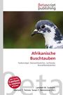 Afrikanische Buschtauben. Vogelkopf von der Seite, mit schwarzem und weißem Gefieder vor unscharfem Hintergrund.