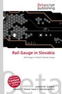 "Rail Gauge in Slovakia" in großen Buchstaben, darunter "Rail Gauge in Ireland, Russian Gauge". Geometrische Muster im Hintergrund.