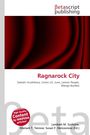 "Ragnarock City" steht in Rot. Oben "Betascript Publishing". Roter Stoffhintergrund und ein runder roter Aufkleber.