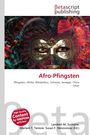 Logo "Betascript publishing"; Titel "Afro-Pfingsten"; farbenfrohe Illustration einer Maske im Hintergrund.