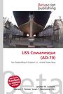 "USS Cowanesque (AO-79), Sun Shipbuilding & Drydock Co., United States Navy" ist geschrieben. Ein Schiff im Trockendock.