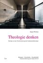 Text: "Jürgen Werbick, Theologie denken, Beiträge zu einer Neuformatierung der Fundamentaltheologie". 

Kahler Raum mit dunklen Bänken.