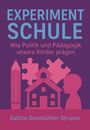 „EXPERIMENT SCHULE: Wie Politik und Pädagogik unsere Kinder prägen.“ Oben ein Bleistift, Puzzlestücke, Schulhaus und Kopf.